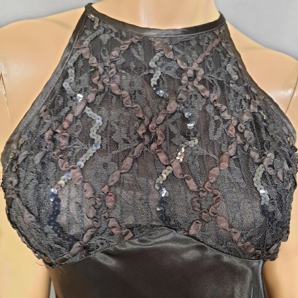 Vintage 80s Black Satin Art Deco Dress Womens S Sleeveless Full Length Evening - Picture 2 of 8